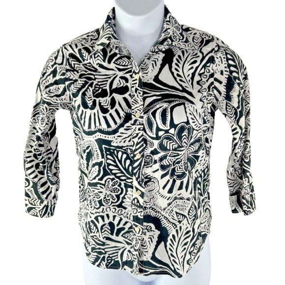Lauren Ralph Lauren Tops - Lauren Ralph Lauren Small Black White Floral Print Button Down Blouse 3/4 Sleeve